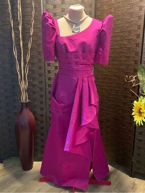 Filipiniana Fuchsia Pink Puffy Sleeves Dress Fits Small to XL